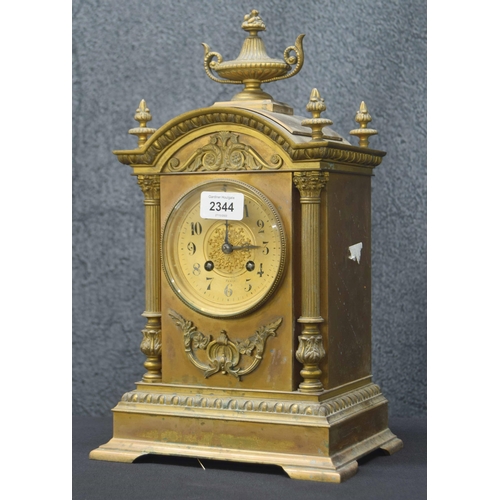 2344 - French bronze two train mantel clock, the Japy Freres movement striking on a gong, the 3.5