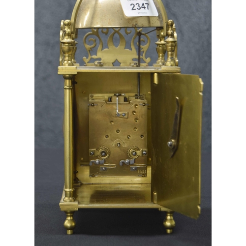 2347 - Good small reproduction two train lantern clock with platform escapement, the 4.75