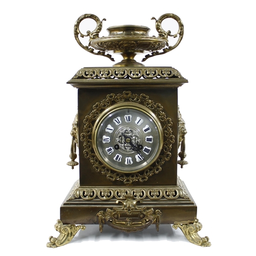 1521 - French brass two train ornate mantel clock, the Vincenti movement striking on a bell, the 4