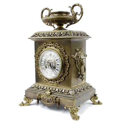 1521 - French brass two train ornate mantel clock, the Vincenti movement striking on a bell, the 4