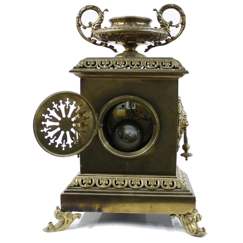 1521 - French brass two train ornate mantel clock, the Vincenti movement striking on a bell, the 4