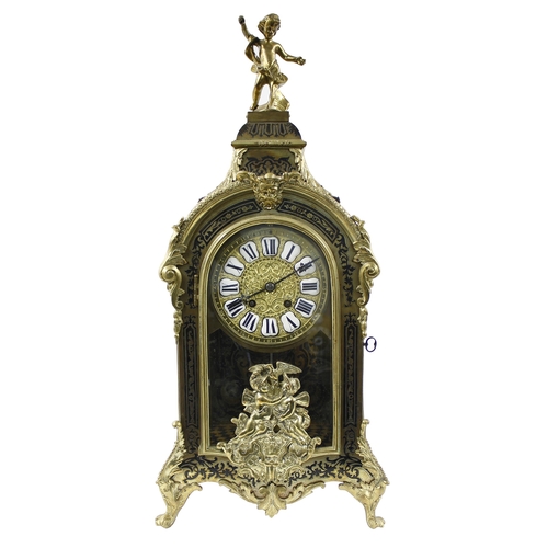 1522 - Good French Boulle and ormolu mounted two train bracket clock, the movement striking on a gong, the ... 