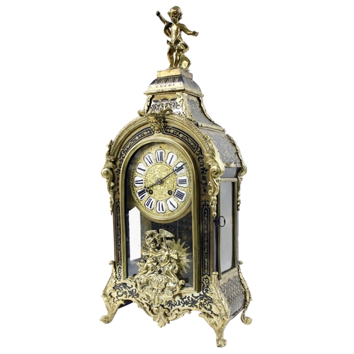 1522 - Good French Boulle and ormolu mounted two train bracket clock, the movement striking on a gong, the ... 