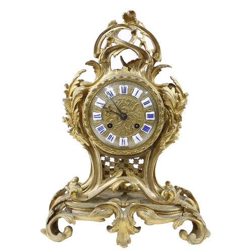 1526 - French ormolu two train mantel clock, the Japy Freres movement with outside countwheel striking on a... 