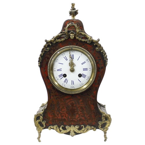 1527 - French Boulle and gilt metal mounted two train mantel clock, the Japy Freres movement striking on a ... 