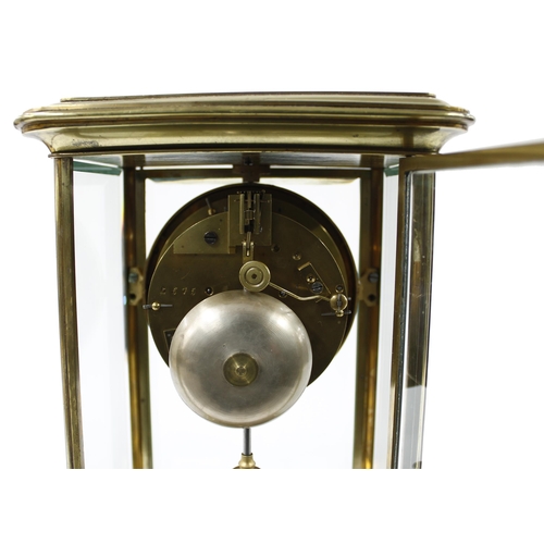 1528 - French brass and four glass two train mantel clock, the S. Marti movement striking on a bell, the 4.... 