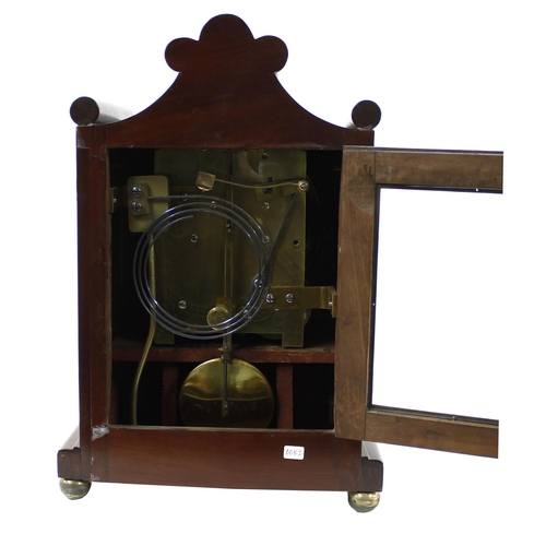 1529 - Good English mahogany and inlaid double fusee bracket clock, the 6