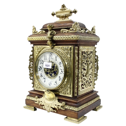 1531 - French oak and brass mounted two train mantel clock, the S. Marti movement striking on a gong, the 5... 