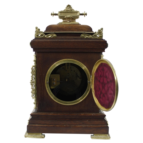 1531 - French oak and brass mounted two train mantel clock, the S. Marti movement striking on a gong, the 5... 