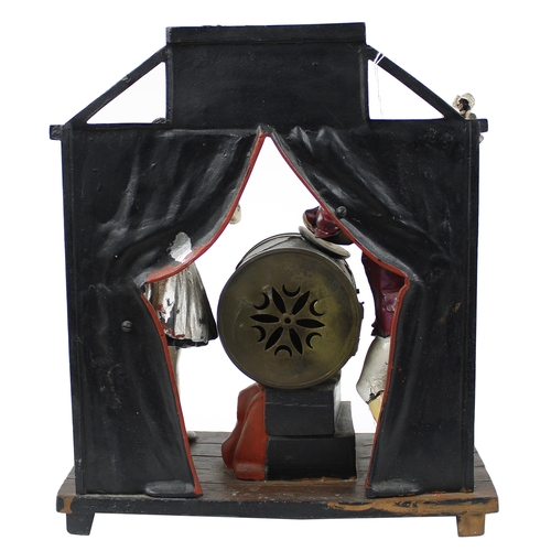 1533 - Rare painted bronze novelty mantel clock timepiece modelled as a theatre entrance, the 3