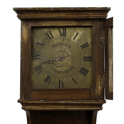 1720 - Early English single train hooded wall clock with alarm,  the 7