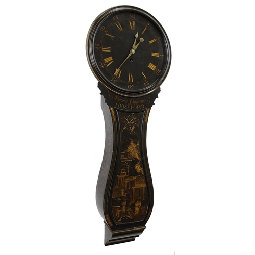 1735 - Good English ebonised and chinoiserie decorated single train tavern clock signed William Gammon, Her... 