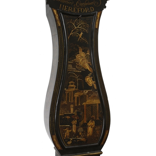 1735 - Good English ebonised and chinoiserie decorated single train tavern clock signed William Gammon, Her... 