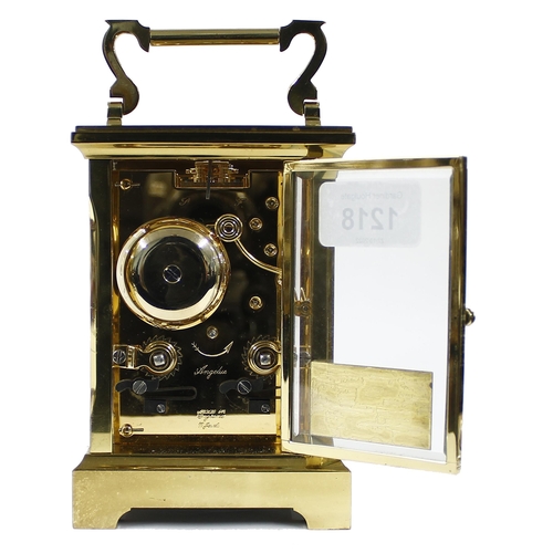 1218 - Good contemporary Angelus carriage clock striking on a bell, inscribed on the back plate made in Eng... 