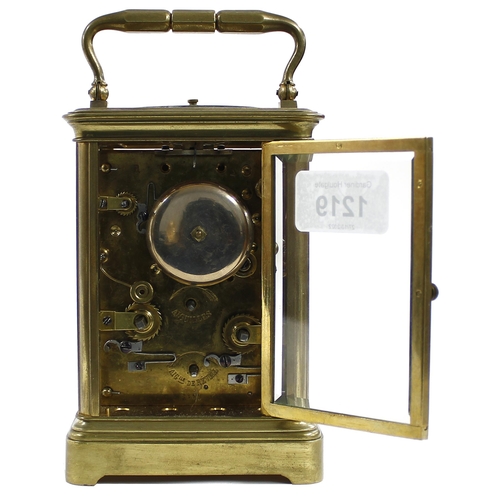 1219 - French repeater Grande Sonnerie carriage clock with alarm and striking on a bell, inscribed 2180 on ... 