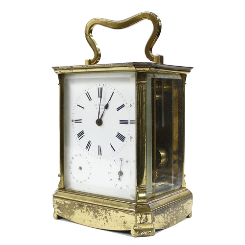 1220 - Repeater and calendar carriage clock in need of restoration, the dial signed AD: Uhlig in Wien, with... 