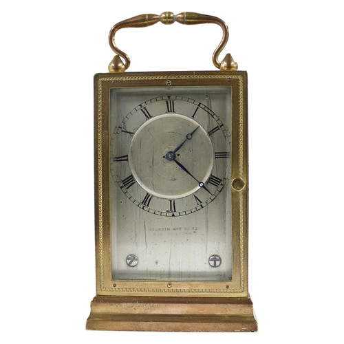 1221 - Small gilded brass carriage clock type timepiece, the movement with fixed key wind platform escapeme... 