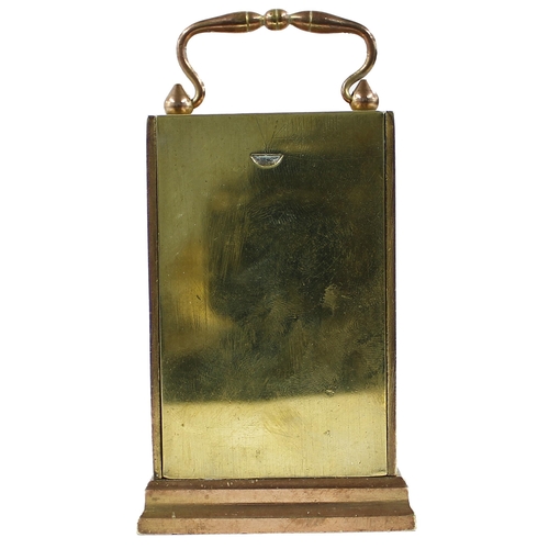 1221 - Small gilded brass carriage clock type timepiece, the movement with fixed key wind platform escapeme... 