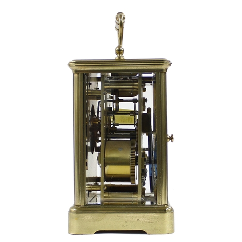 1223 - Carriage clock striking on a gong, within a corniche brass case, 7