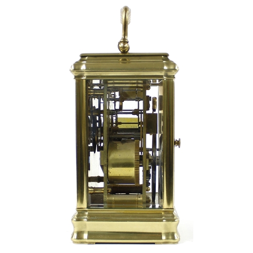 1224 - Good repeater carriage clock striking on a gong, the movement back plate stamped no. 1941 and the di... 