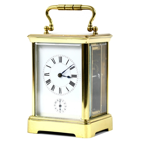 1232 - French carriage clock timepiece with alarm, within a corniche brass case, 7