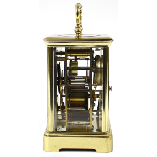 1232 - French carriage clock timepiece with alarm, within a corniche brass case, 7