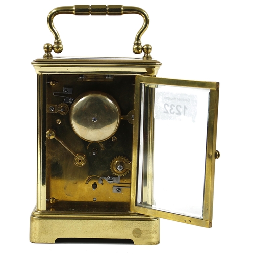 1232 - French carriage clock timepiece with alarm, within a corniche brass case, 7