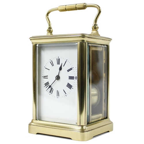 1234 - French carriage clock striking on a gong, within a corniche brass case, 6.5