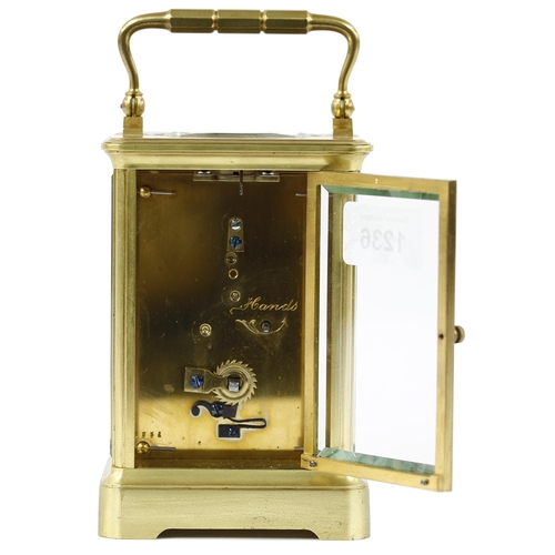 1236 - French carriage clock timepiece probably by Henri Jacot, no. 6551 stamped on the movement back plate... 