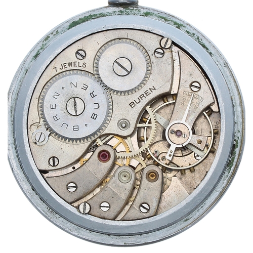 602 - Buren nickel cased lever pocket watch, signed 7 jewel Patented movement, signed dial with Roman nume... 