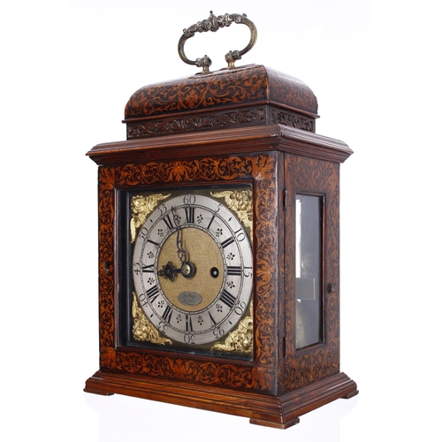 1413 - Interesting English marquetry double fusee bracket clock, the 6.75