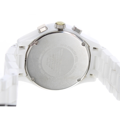 505 - Emporio Armani Ceramica chronograph wristwatch, reference no. AR-1404, white dial, white case and br... 