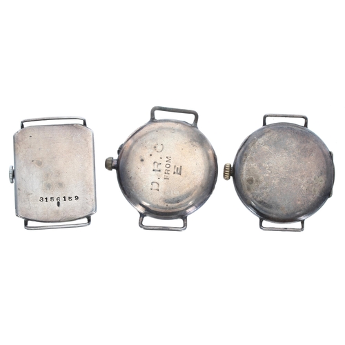 508 - Stauffer & Co silver wire-lug wristwatch, inscribed case, 33mm; together with two silver wire-lu... 