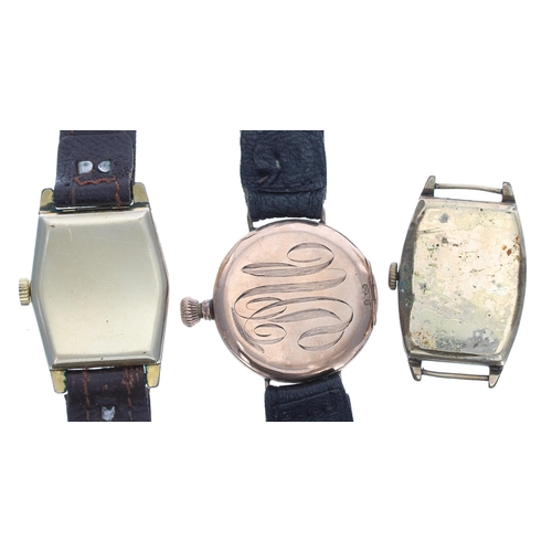 517 - Three gold plated wire-lug wristwatches (one at fault and one requires attention)