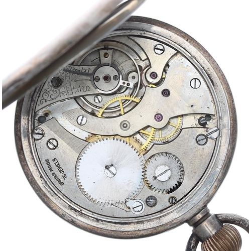 582 - Silver lever half hunter pocket watch, import hallmarks London 1919, 15 jewel movement, Roman numera... 