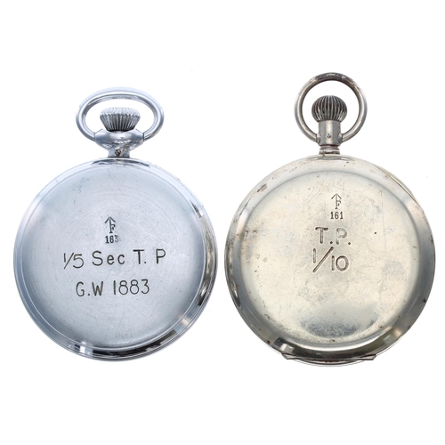 588 - Two Military pocket stopwatches to include Waltham, 51mm and 52mm