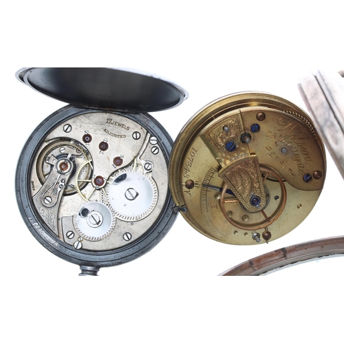 590 - Swiss gunmetal lever pocket watch, 17 jewel adjusted movement, the dial with Roman numerals, minute ... 