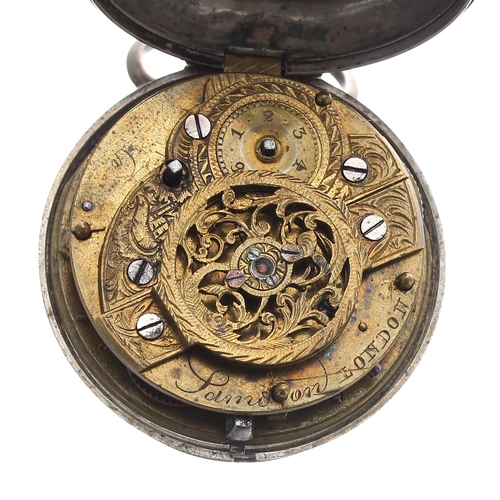 608 - 19th century white metal verge pocket watch, the fusee movement signed Samson, London, with pierced ... 