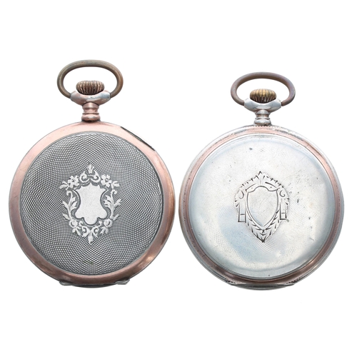 613 - Two Continental silver (0.800) lever pocket watches, Arabic dials with subsidiary seconds, within en... 