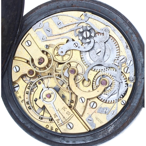 618 - Gun metal chronograph lever pocket watch for repair, 51mm