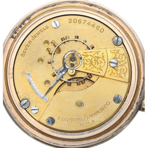 619 - Elgin National Watch Co. gold plated lever pocket watch for repair, signed 7 jewel movement, no. 206... 