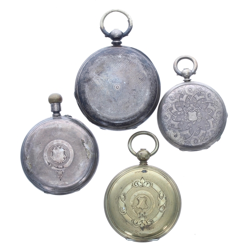 620 - Small silver cylinder engine turned pocket watch for repair, 44mm; together with a silver cylinder e... 