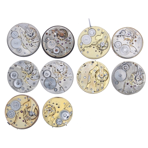 636 - Ten lever pocket watch movements including one signed Movado, seven with silvered dials (one lacking... 