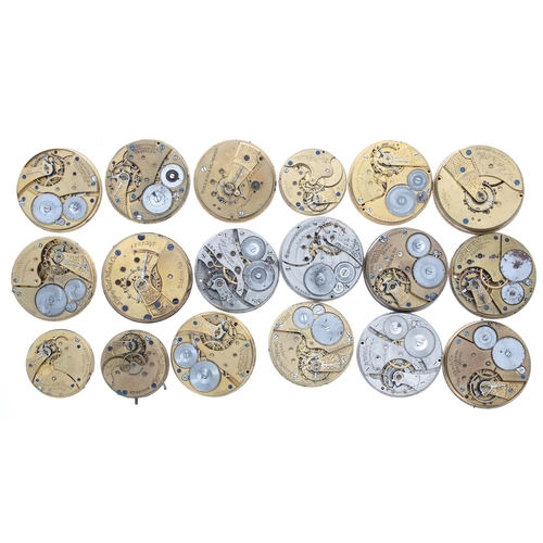 648 - Eighteen American pocket watch movements to include eleven Waltham, six Elgin and one Rockford (18)... 