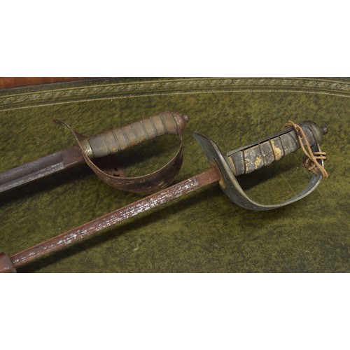 554 - 1897 pattern Infantry Officers sword with leather scabbard; also a Victorian 1895 pattern British In... 