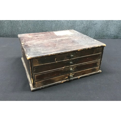 660 - Watchmakers four drawer chest containing pocket watch brass train wheels