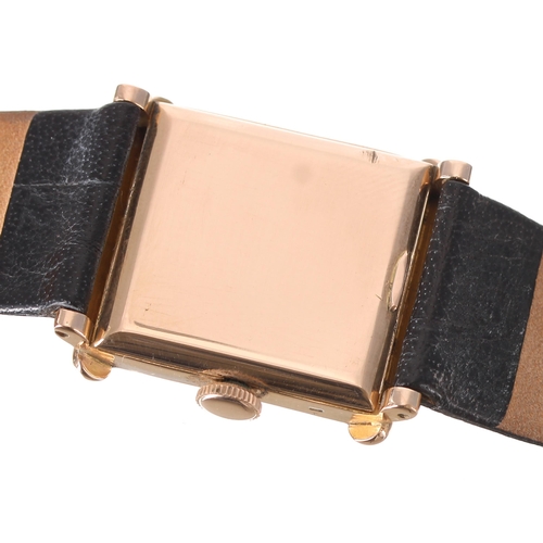 110 - Longines 18ct pink gold square cased gentleman's wristwatch, movement no. 66304xx, case no. 66304xx,... 