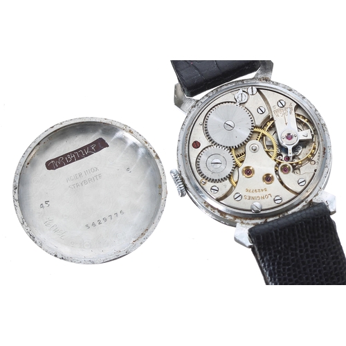 107 - Longines stainless steel gentleman's wristwatch, serial no. 5429xxx, circa 1936, signed silvered dia... 