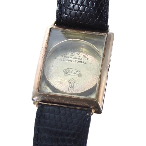 28 - Rolex 9ct rectangular wire-lug gentleman's wristwatch, import hallmarks Glasgow 1928, silvered dial ... 