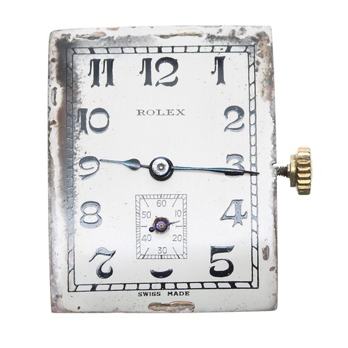 28 - Rolex 9ct rectangular wire-lug gentleman's wristwatch, import hallmarks Glasgow 1928, silvered dial ... 